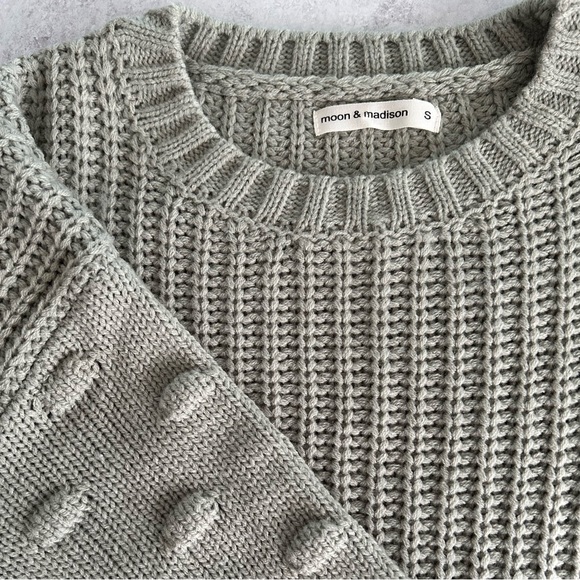 🌼 Moon & Madison Chunky Knit Bobble Sleeve Crop Sweater in Sage, S NWOT - Picture 5 of 8